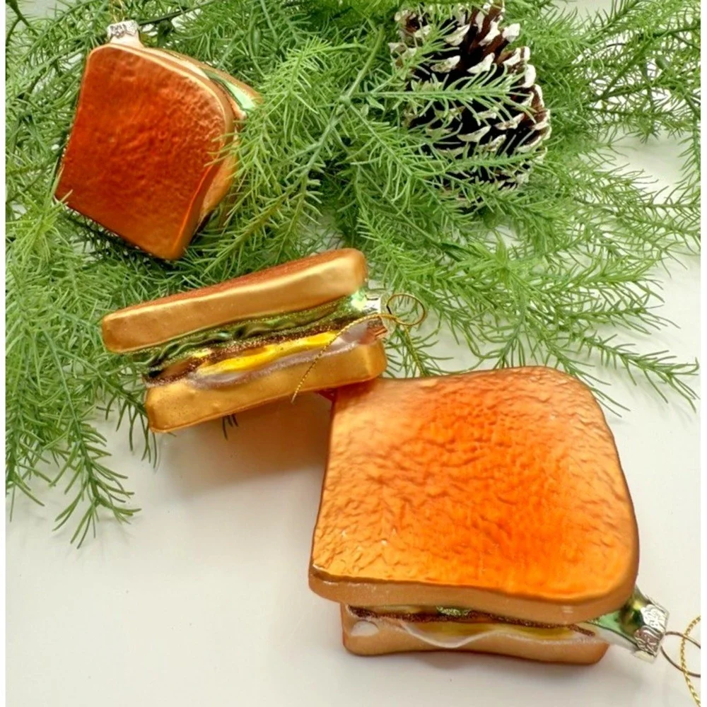 Glass Cheeseburger Ornaments Set of 3 Handcrafted Patty Melt Food Christmas Deco - Picture 1 of 9
